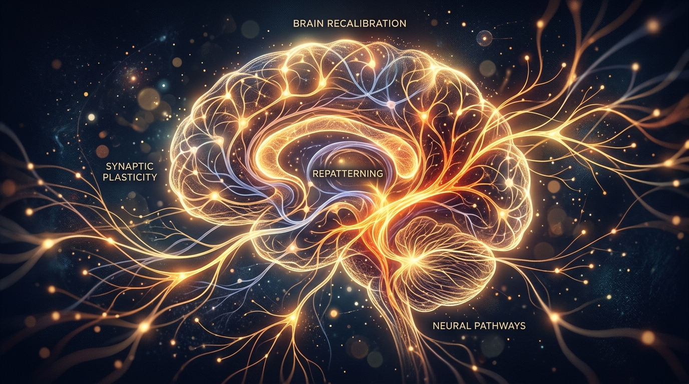 Neural pathway illustration representing brain recalibration during breakup recovery
