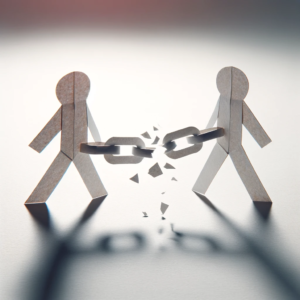 How to breakup with someone: A creative representation of two paper chain figures being gently unlinked from each other.