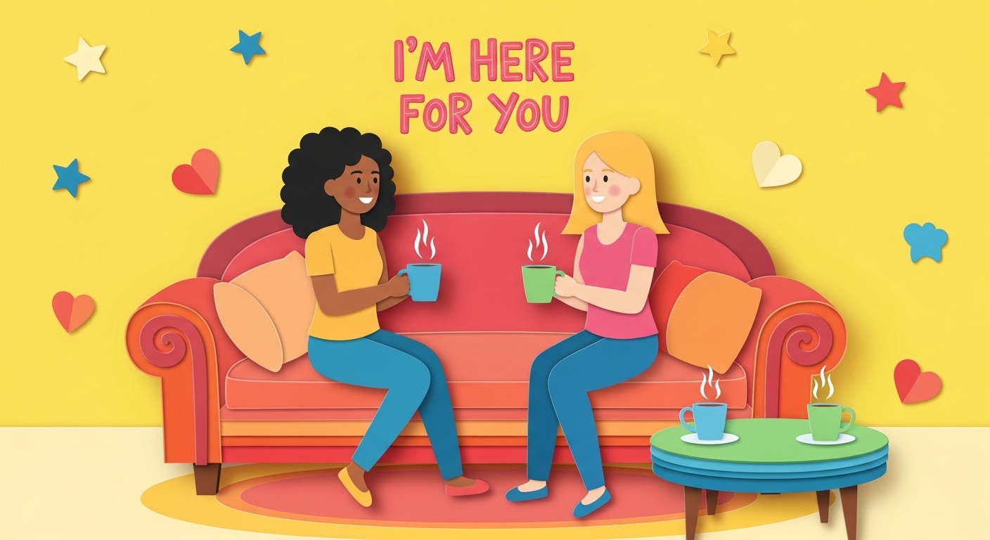 Friend providing supportive listening during breakup without trying to fix or give advice