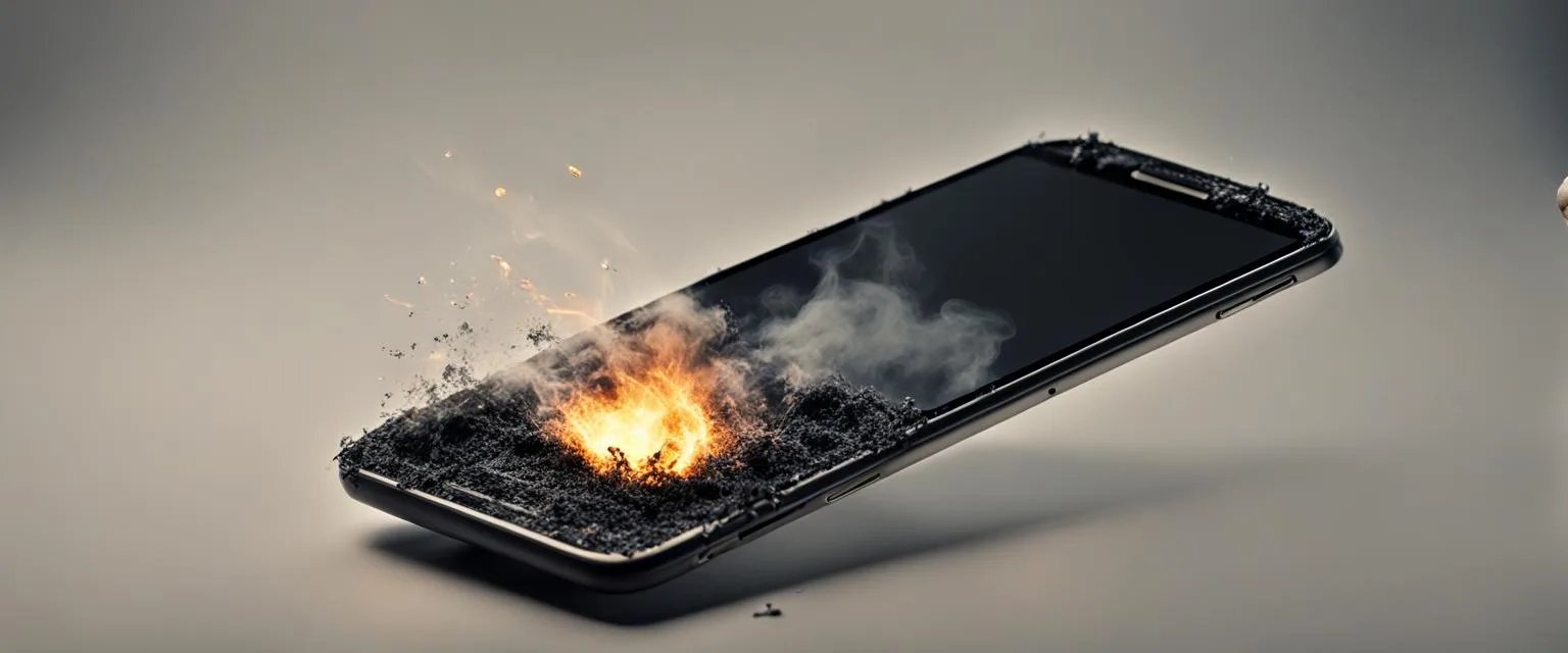 Breakup Texts: a smartphone in the initial stages of exploding, with smoke emanating from its cracks and parts beginning to separate.