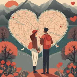 Relationship Strategies: A couple looking at a map of the heart.