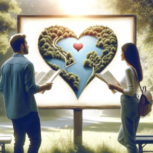 Relationship Strategies: A couple looking at a map of the heart.