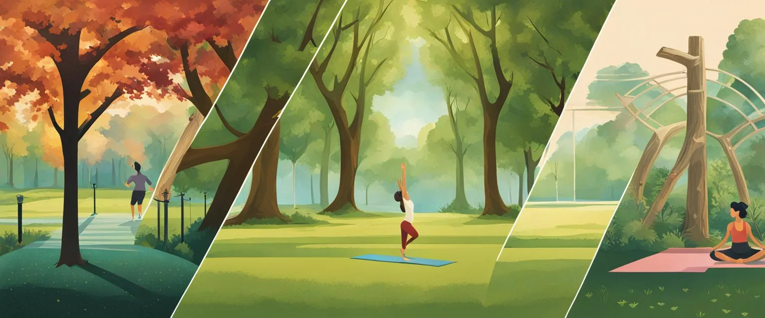 Heartbreak Recovery: woman practicing yoga in the park.
