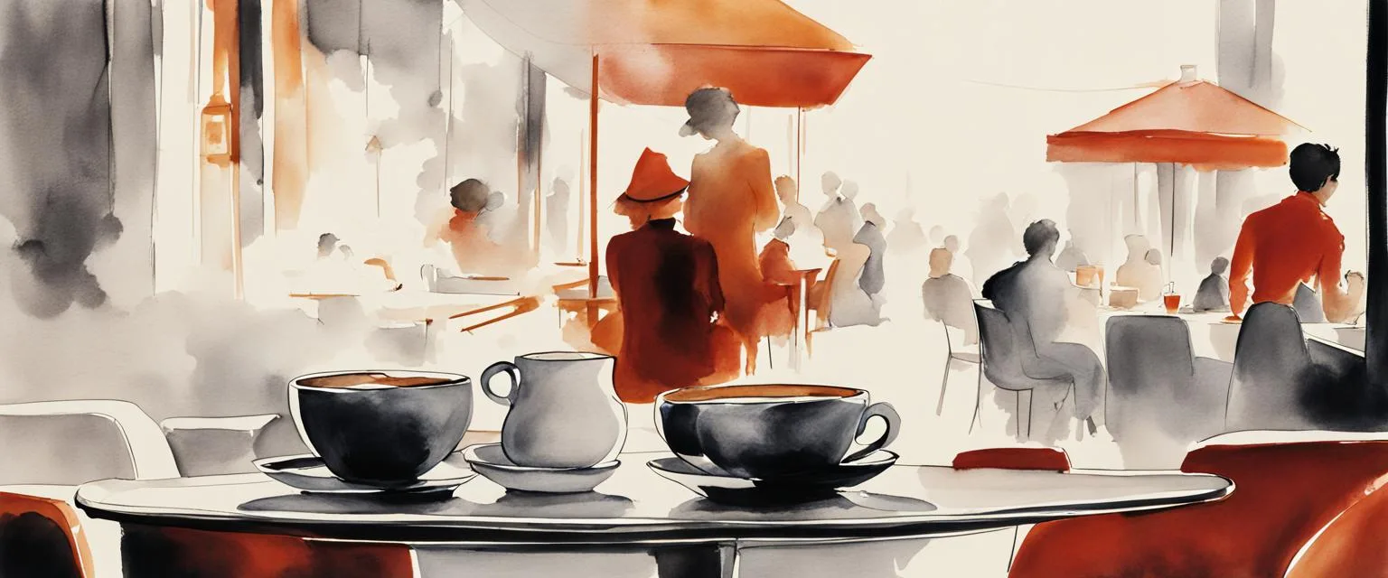 Coffee Date: café table set up for two, designed to create a cozy and inviting atmosphere.