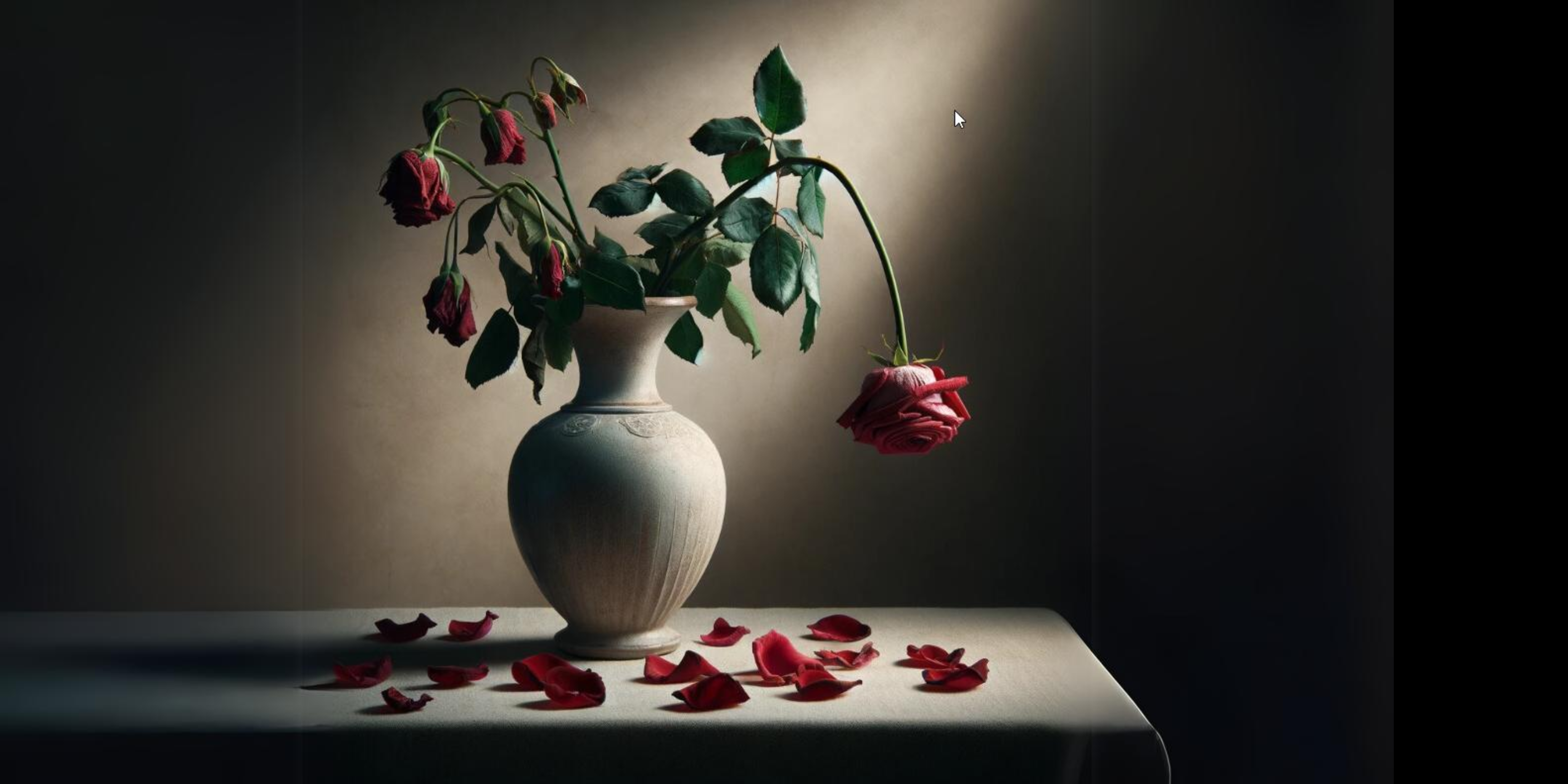 Dating Fatigue: A beautiful vase holding a significantly more drooping red rose