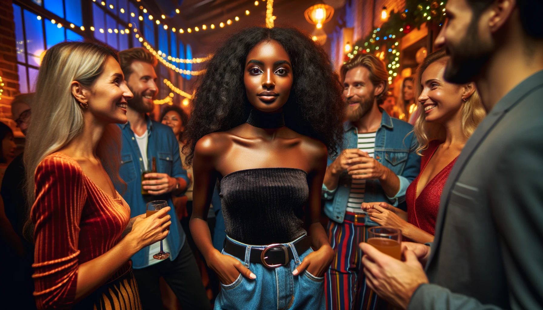 Navigating Parties Alone: Image Prompt: A person confidently mingling with a diverse group of individuals at a vibrant social gathering, exuding a sense of independence and self-assurance.
