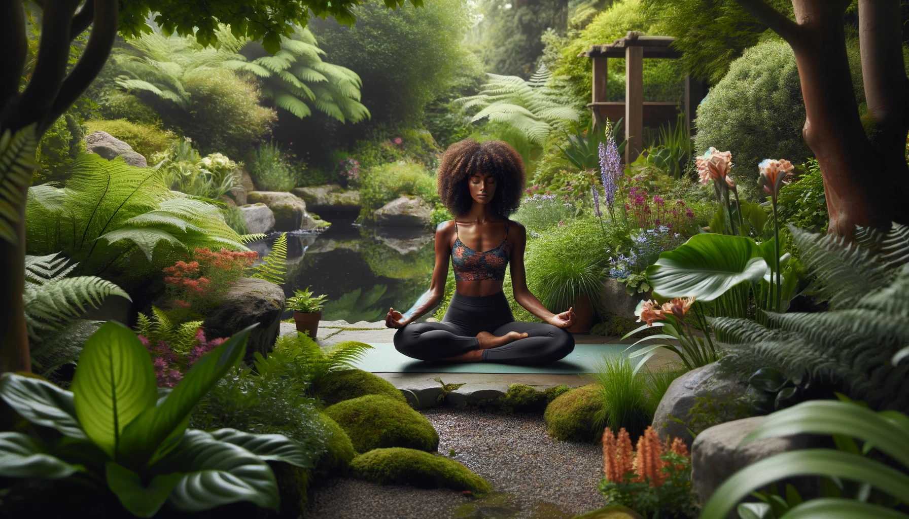 Balancing Alone Time and Socializing: A serene outdoor setting with a person practicing yoga or meditation, surrounded by nature and finding inner tranquility