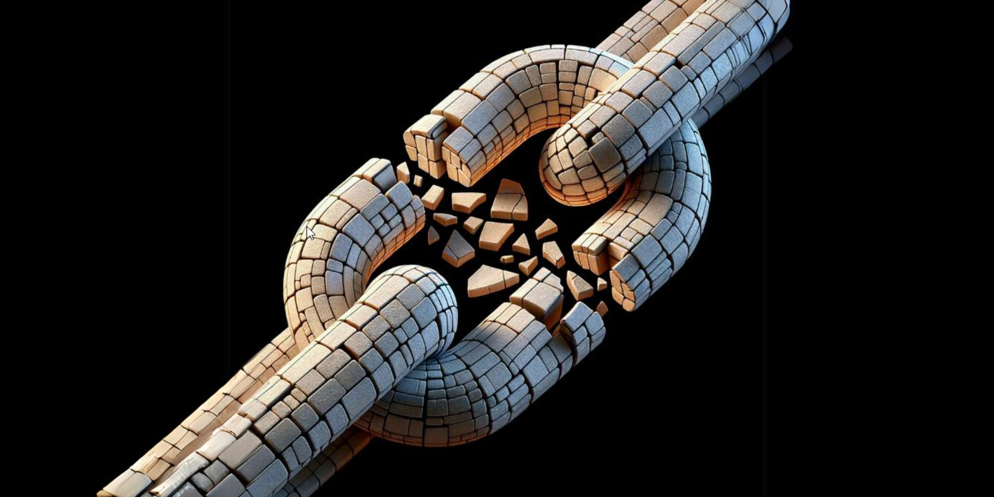 A 3D mosaic showcasing a single chain that is broken in the middle.