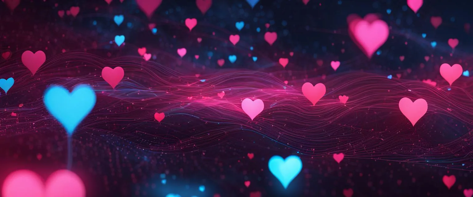 Dating Trends: Abstract image of electronic hearts and circuits.