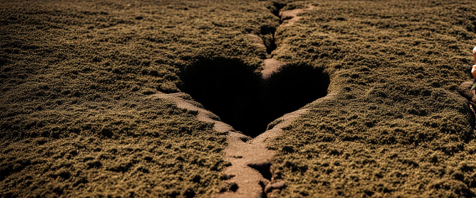 Love Bombing: A heart shaped hole in the ground.