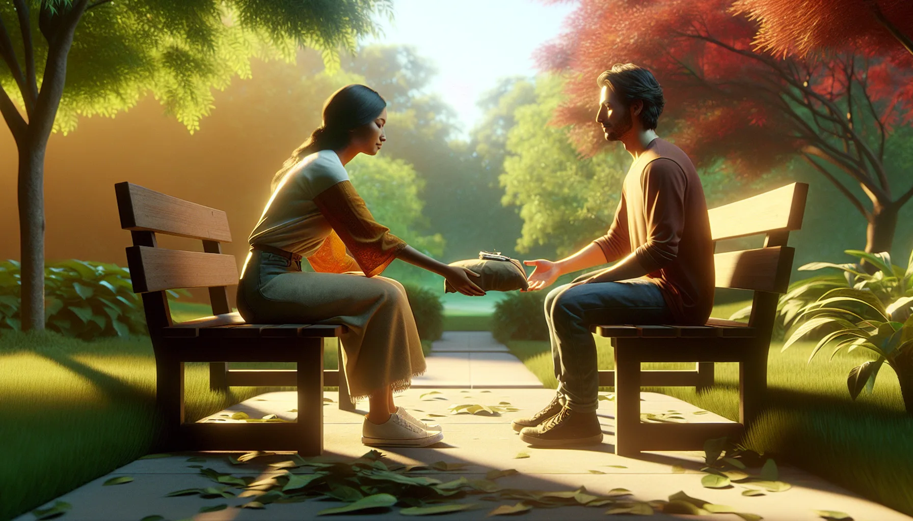 Post-breakup etiquette: two individuals standing separately.