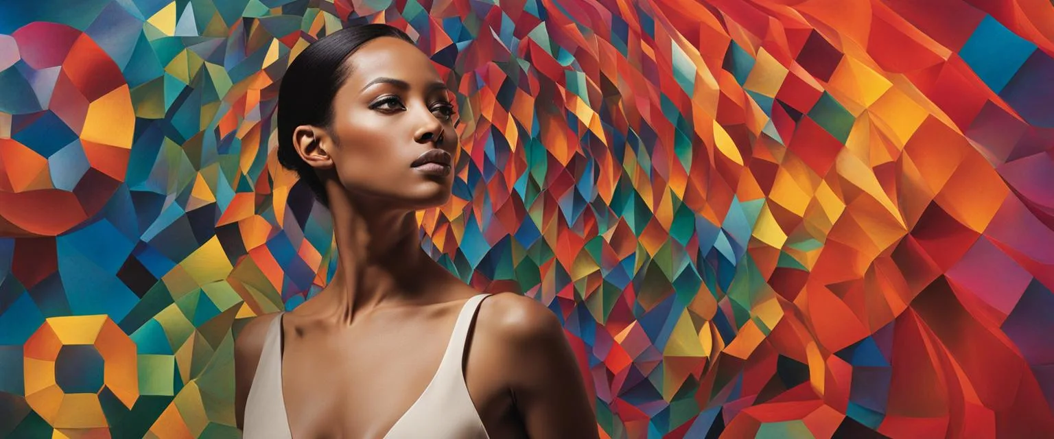 Transforming Social Identity: figure is surrounded by a spectrum of colors that flow from one side to the other, representing a continuum of change and adaptation.