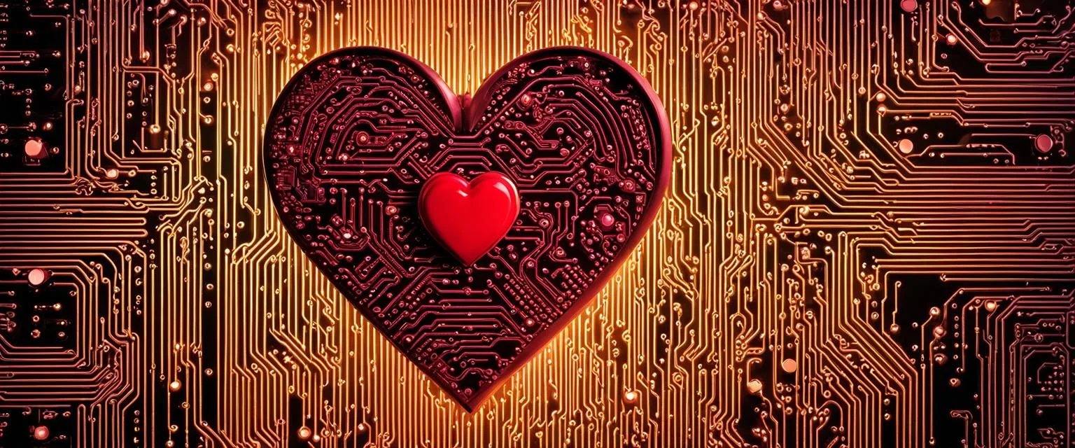 Online dating profile: a circuit board with a heart shaped processor.