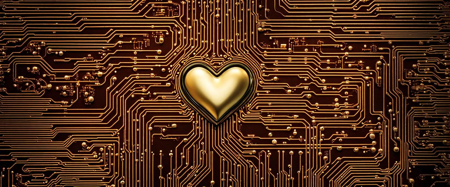 Online dating profile: a circuit board with a heart shaped processor.