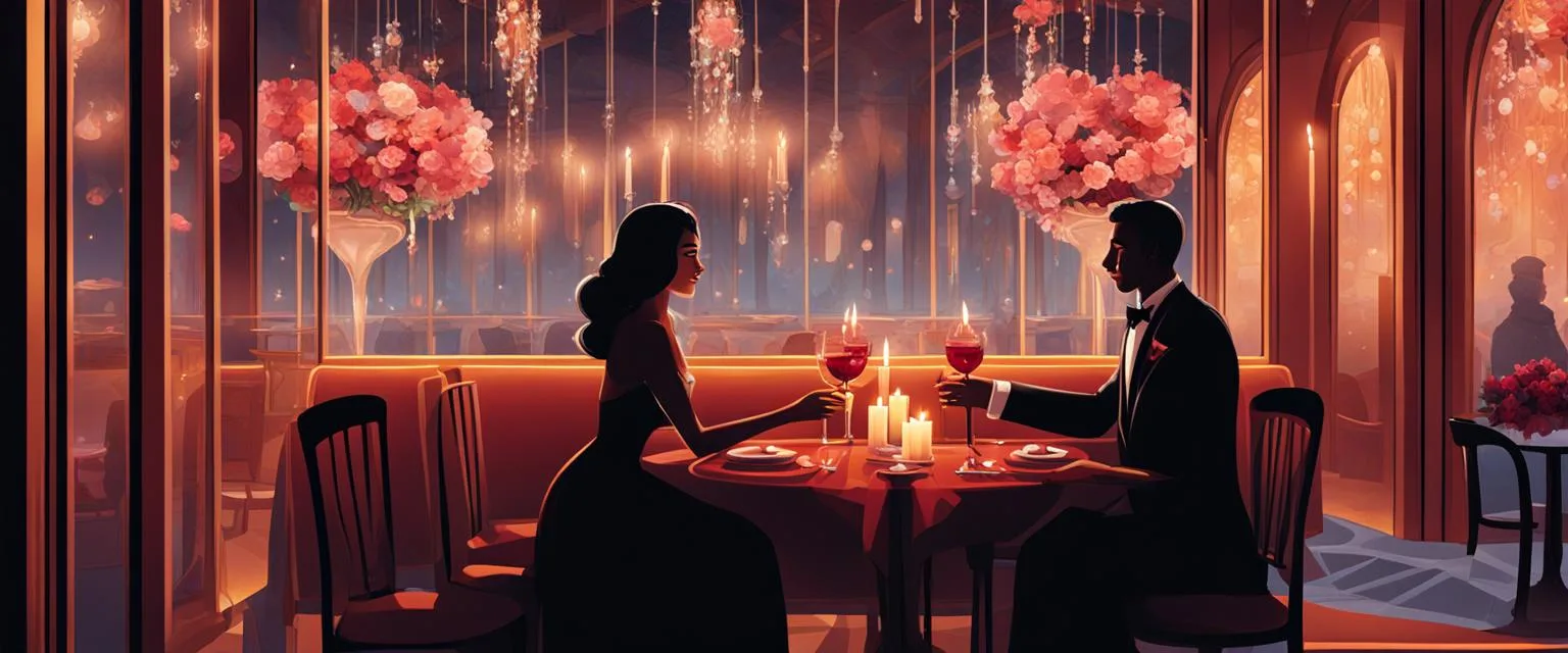First Date Icebreakers: two individuals both figures sitting at a restaurant table on a first date.