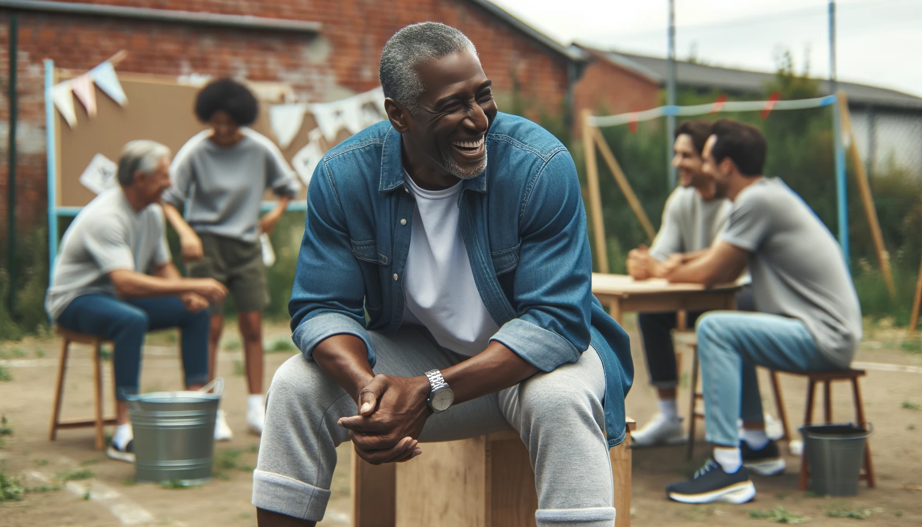 Social confidence: An individual sharing a lighthearted moment with friends or acquaintances, demonstrating the gradual reemergence of confidence and ease in social interactions following a breakup.