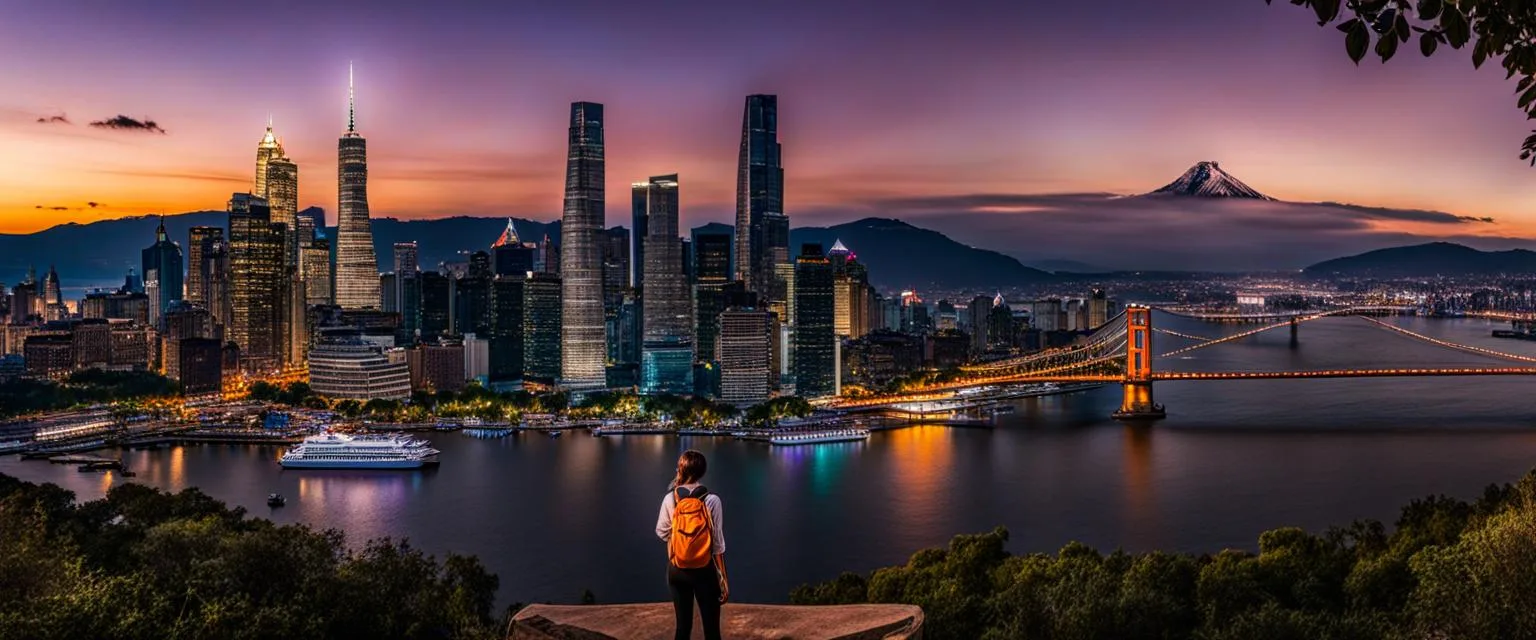 Solo travel: A figure view a scenic view.