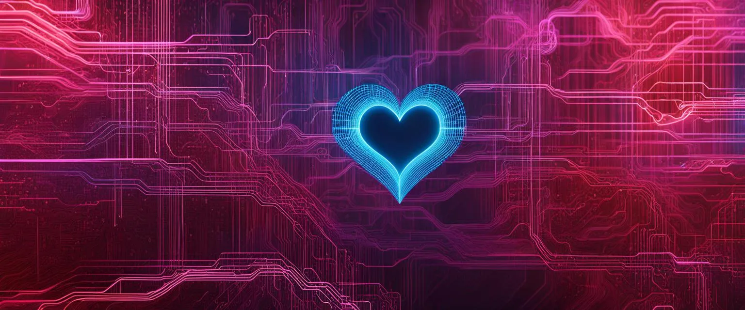 Virtual dating: An illustration of a neon heart.