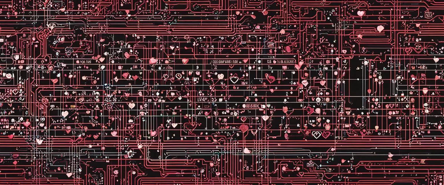 Dating App Algorithms: integrated circuit board with hearts