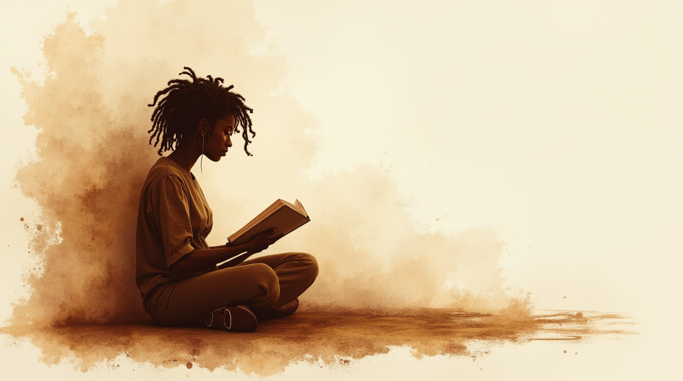 Woman reading a validating passage in early acute stage of breakup grief