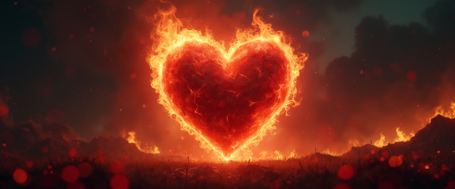 Heartache to Healing: Heart on fire.