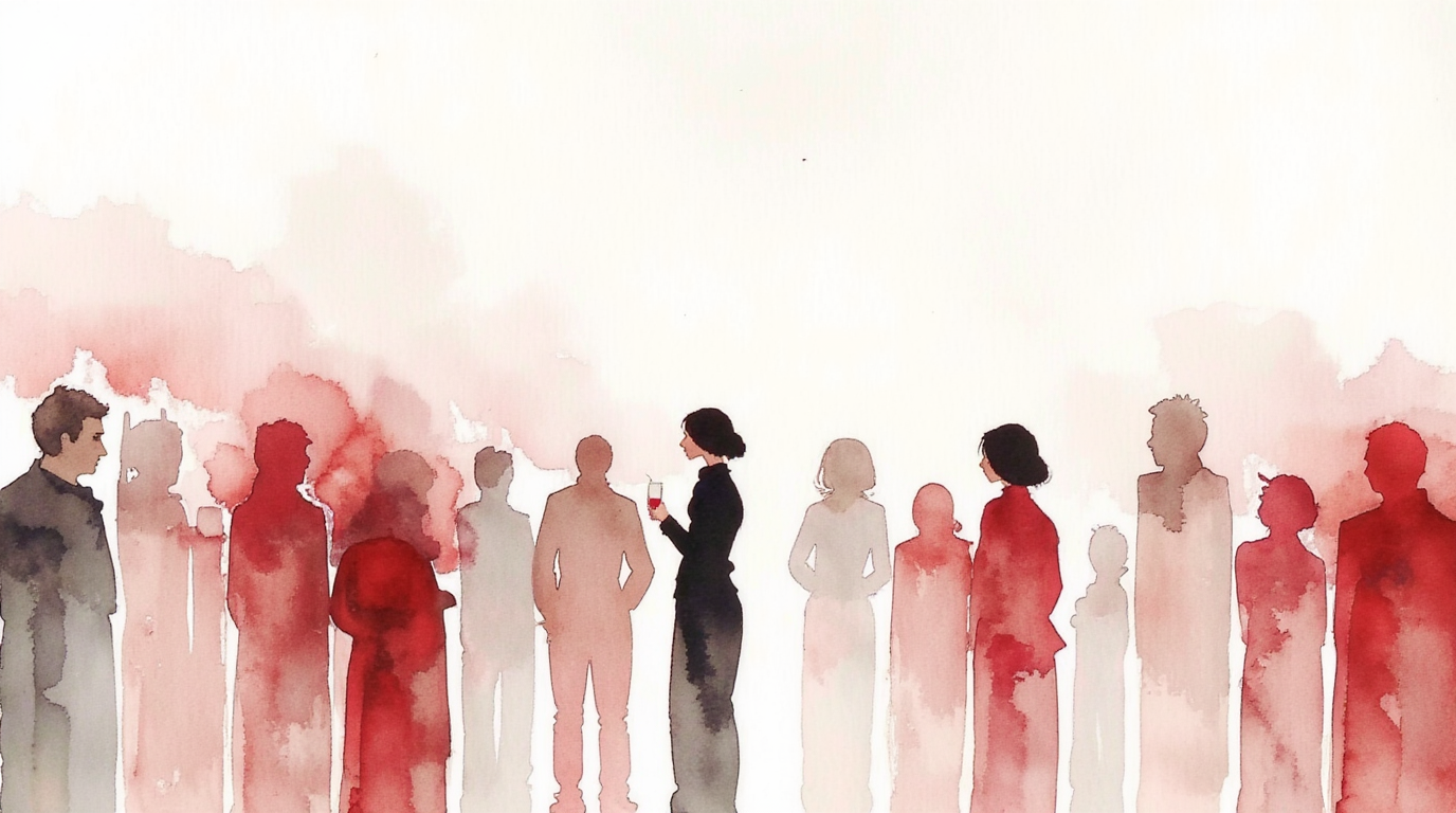 Woman observing social scene and evaluating her approach to meeting people in a big city after breakup