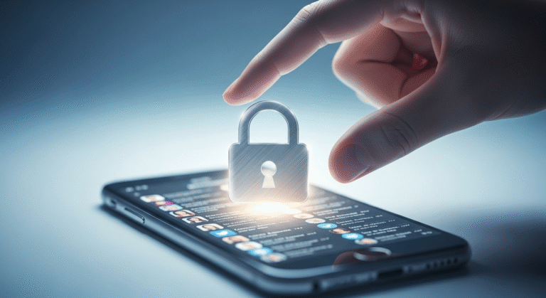 healthy boundaries breakup: A hand locking a phone screen with social media, symbolizing digital peace and social media boundaries.