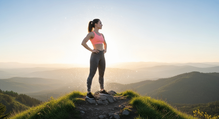 Stop Measuring: woman standing on a mountain
