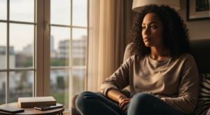 solitude after breakup woman sitting by the window