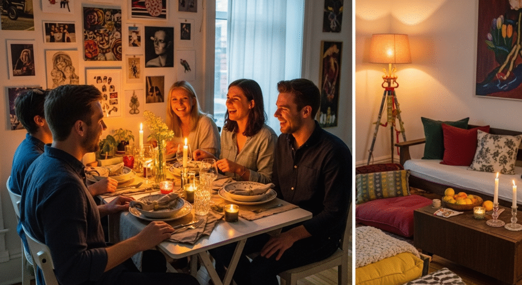 solo home design: a vibrant and inviting dinner party setting