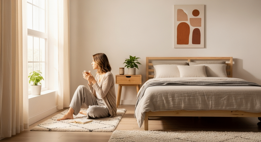 Solo home design: a serene bedroom in soft morning light