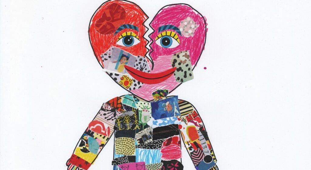 Managing Breakup Triggers: mixed media collage of a person