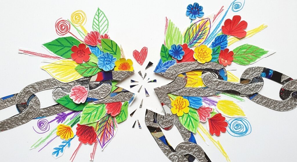 Release Breakup Resentment: mixed media flowers and chains