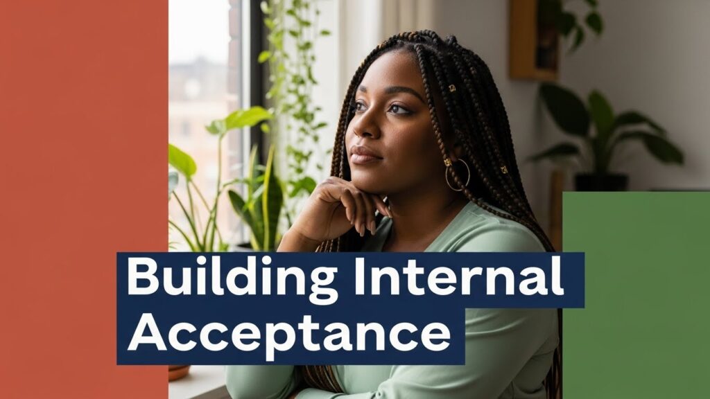 Authentic self love. Woman in contemplative confident portrait, natural light, genuine self-assurance and acceptance.