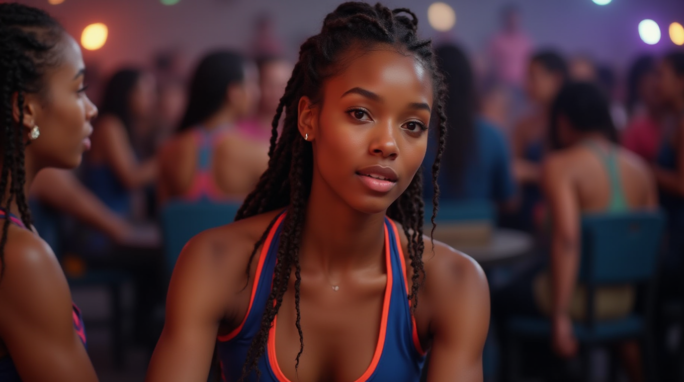 Woman experiencing Social Capacity Depletion — present at a social gathering but emotionally depleted