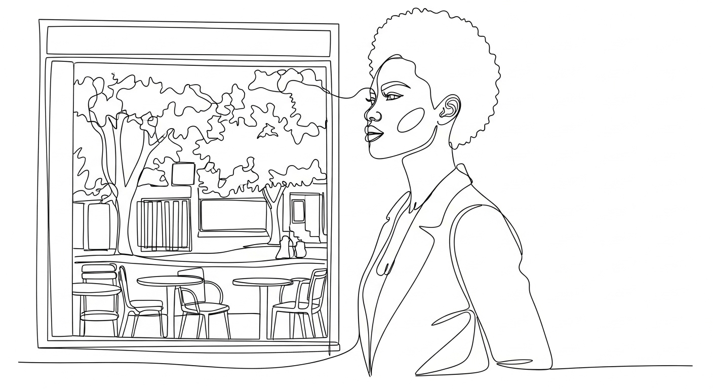 Woman passing a triggering location with awareness, demonstrating extinction learning in action