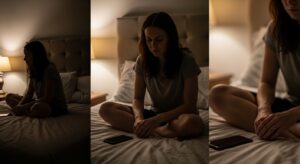 social media after breakup: woman on her bed with phone face down