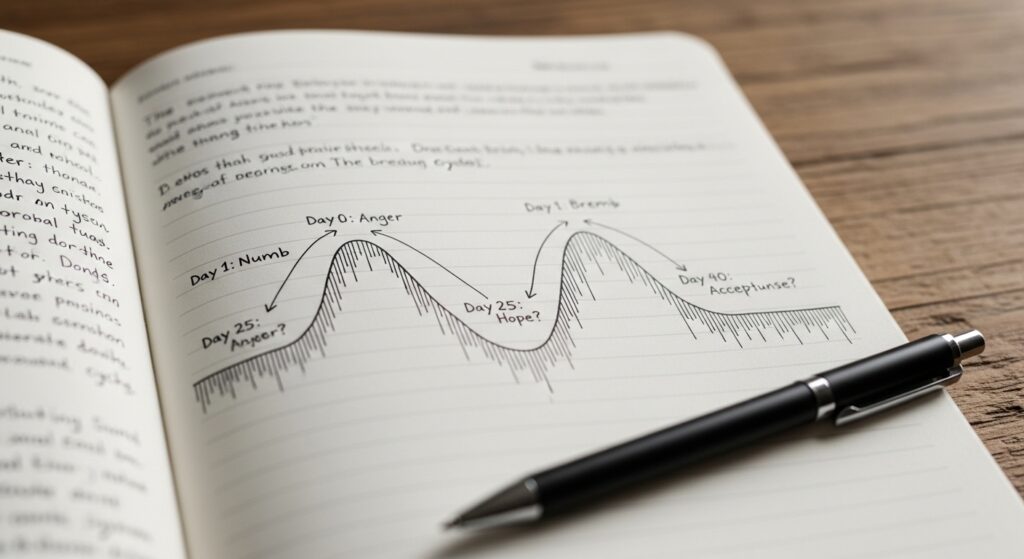 fearful avoidant breakup recovery: Journal showing emotional cycle tracking during fearful avoidant breakup recovery