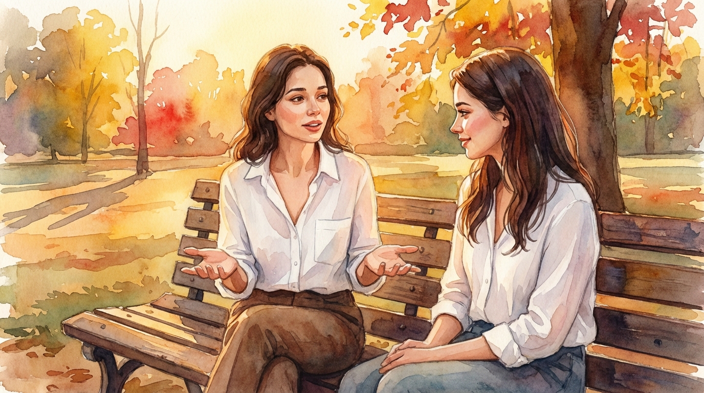 Gradual vulnerability exchange between two people showing structured emotional openness