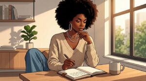 authentic self love after breakup: woman journaling