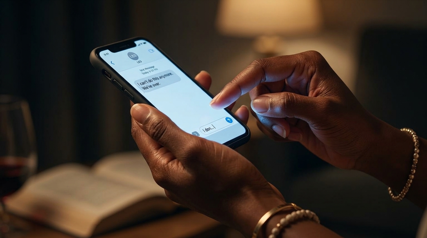 Woman practicing boundary enforcement by choosing not to respond to ex-partner's message