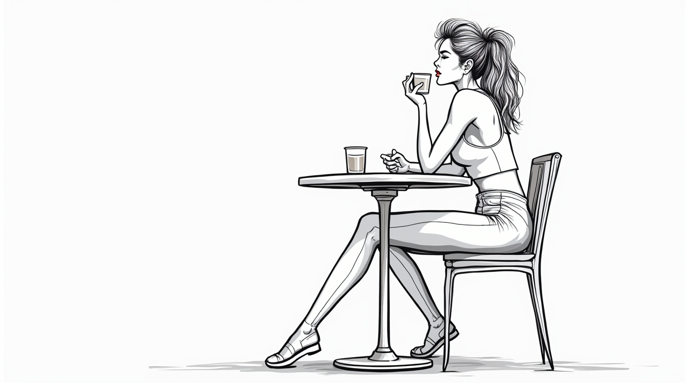 Woman with athletic build at a cafe processing the difficulty of dating after heartbreak