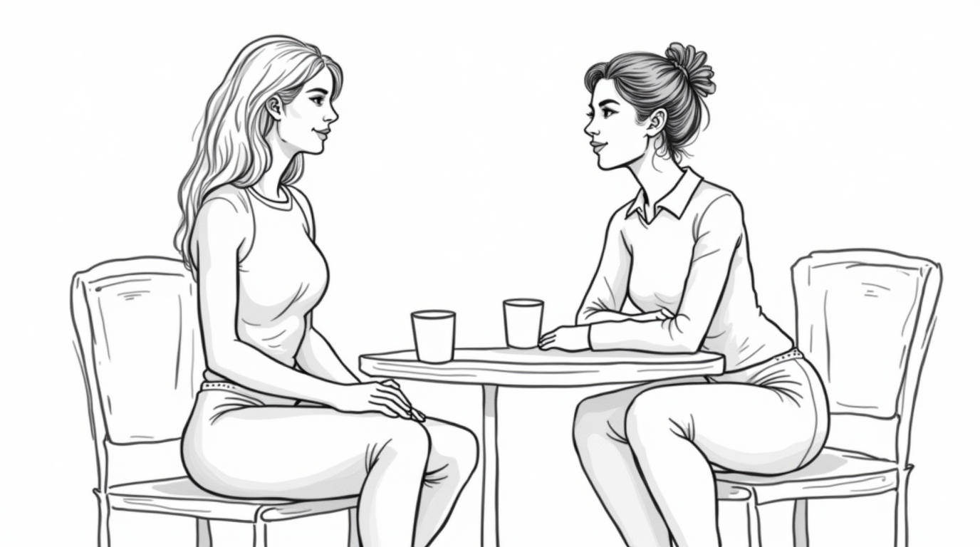 Woman with athletic build in a light first-date conversation