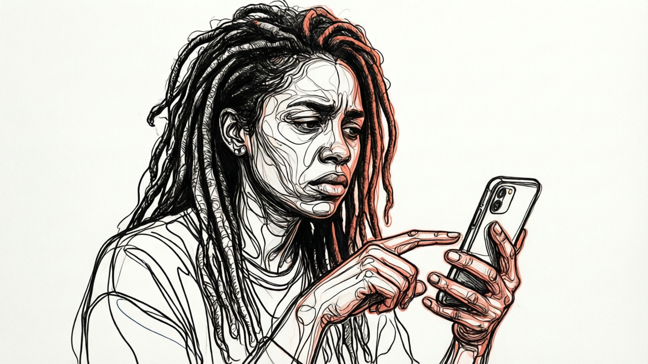 Woman holding her phone hesitating before sending a regret-driven message to her ex