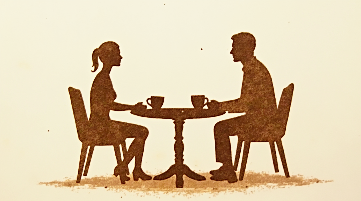 Two people meeting in person for a controlled-scale first encounter as part of the dating protocol