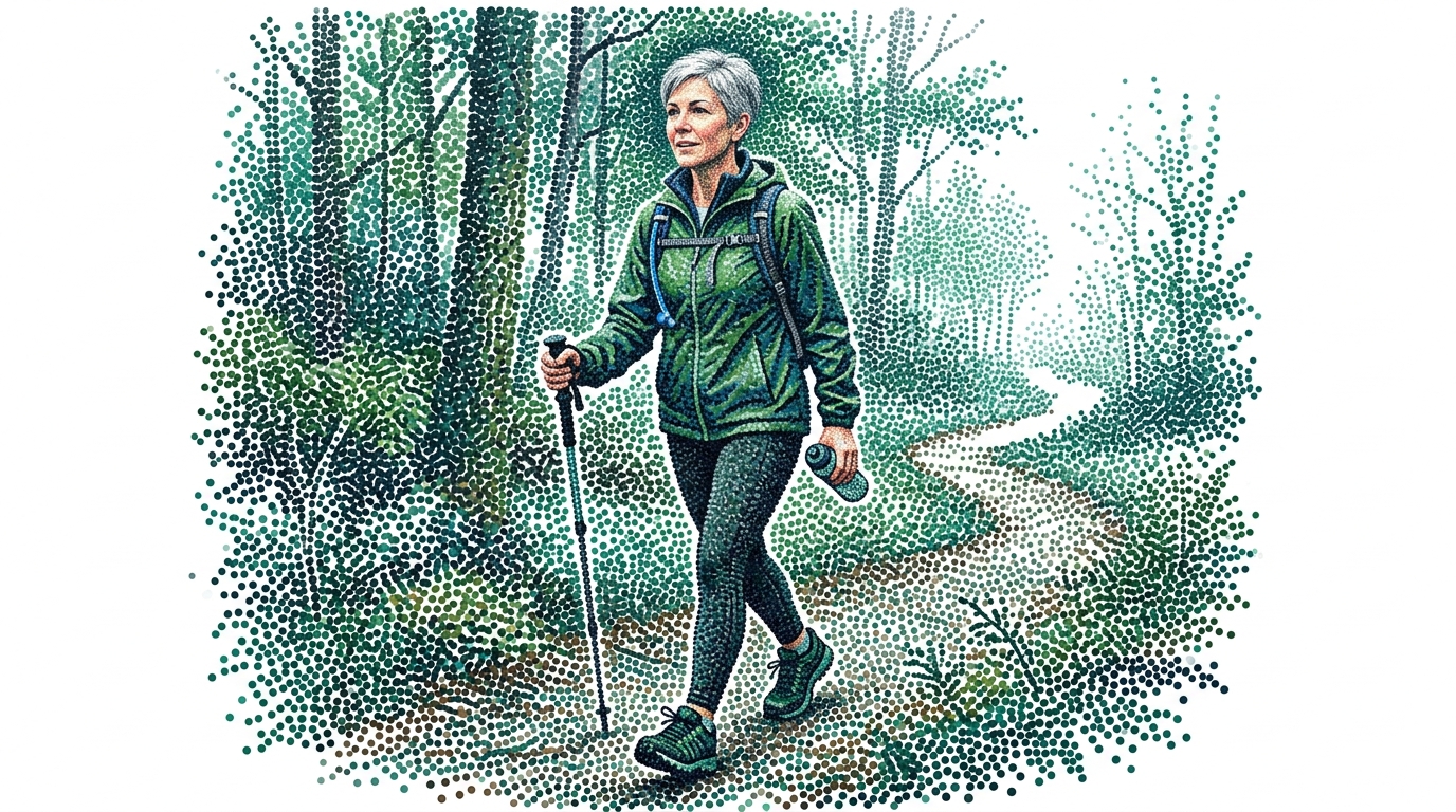 Making habits stick. Woman laces up shoes by the door for a short walk, a small doable start.
